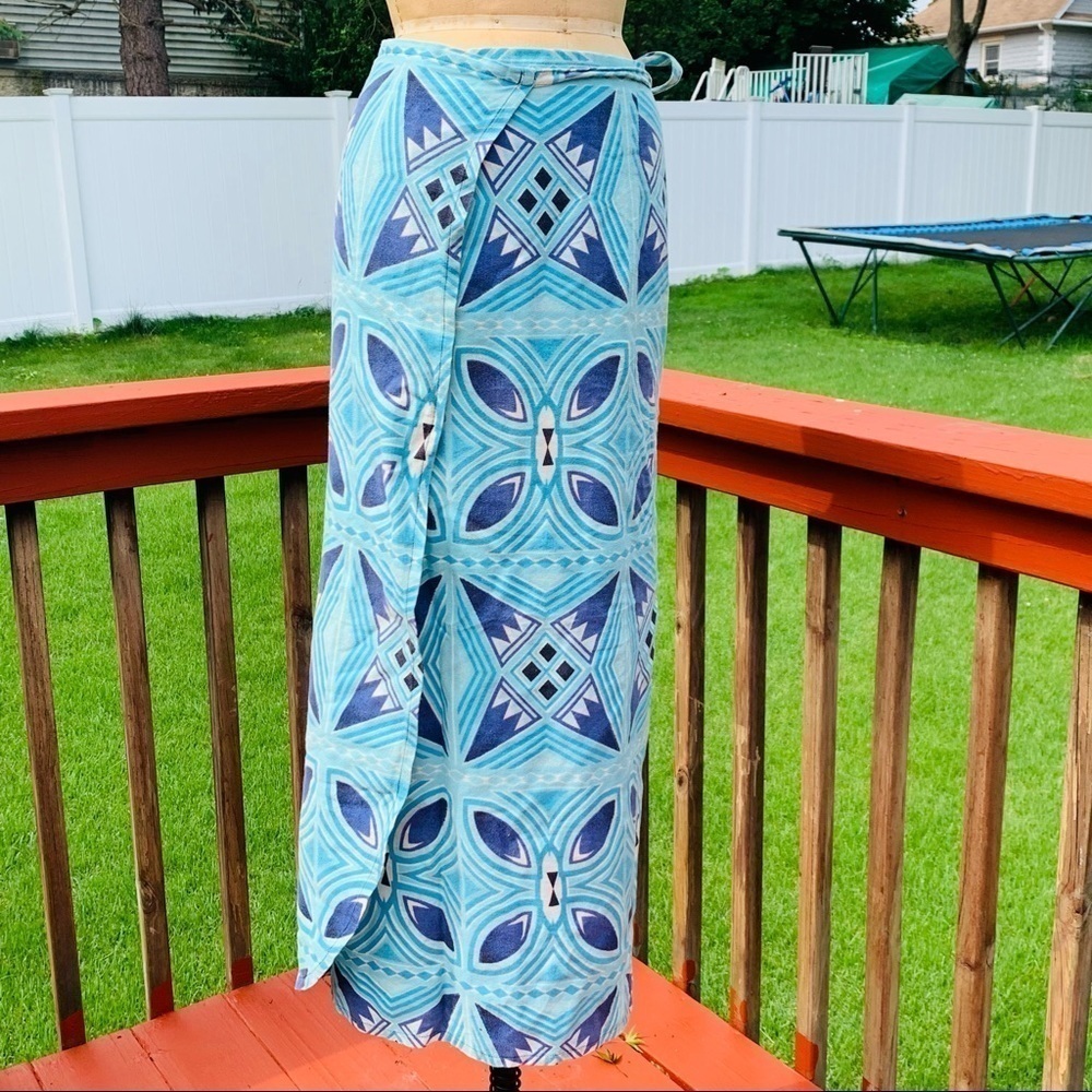 Vintage Blue & Teal Geometric Maxi Skirt